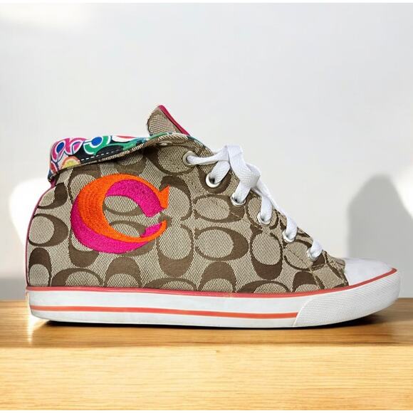 Y2K Coach Q506 Birch Mid-Top Embroidered Signature Sneaker Size 8.5B - Picture 2 of 9